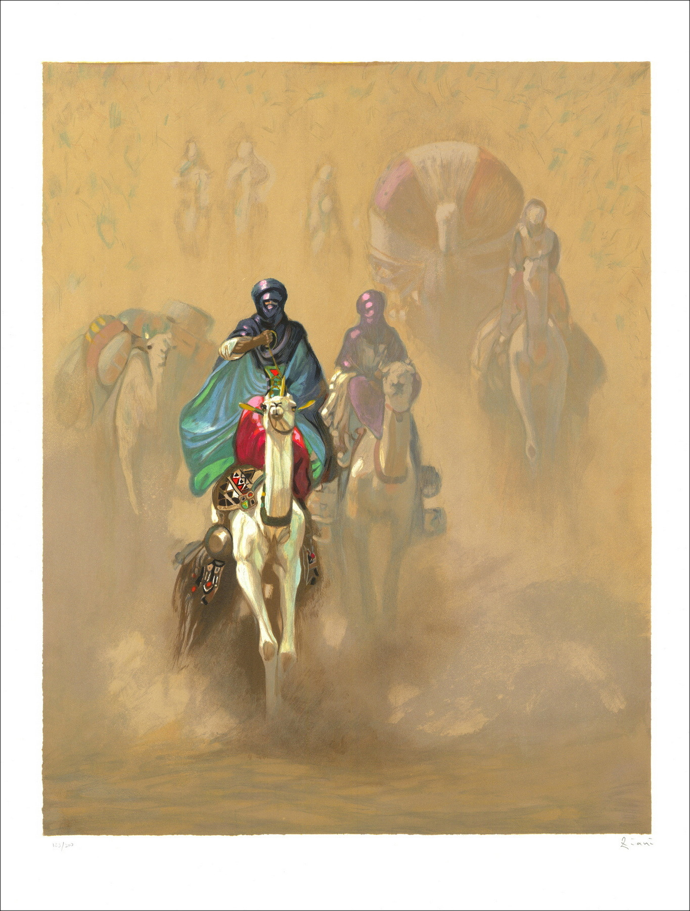 Hocine Ziani - Litografia originale "The Caravan" 80 x 60 cm