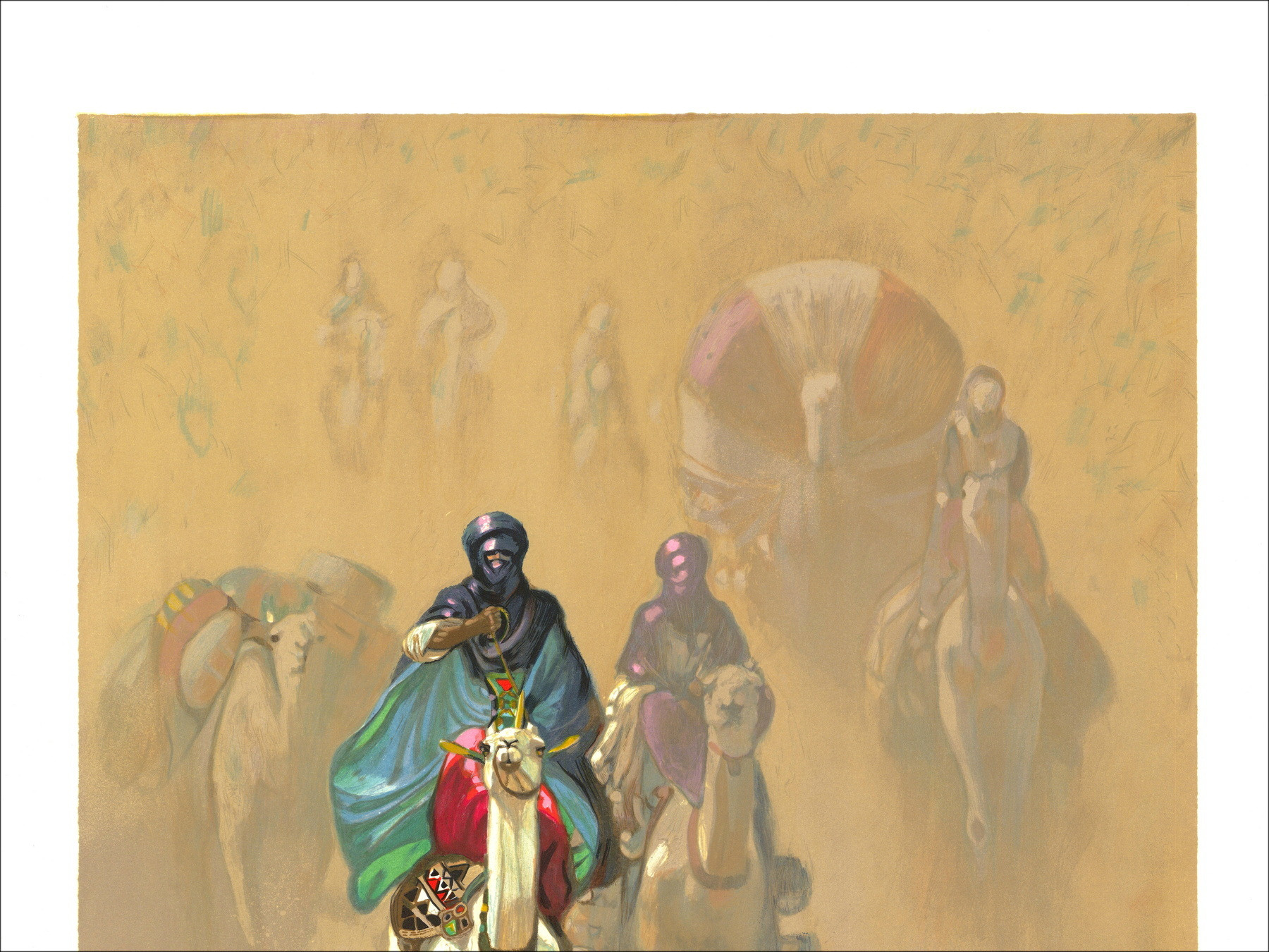 HOCINE ZIANI - Litografía original "La caravana" 80 x 60 cm