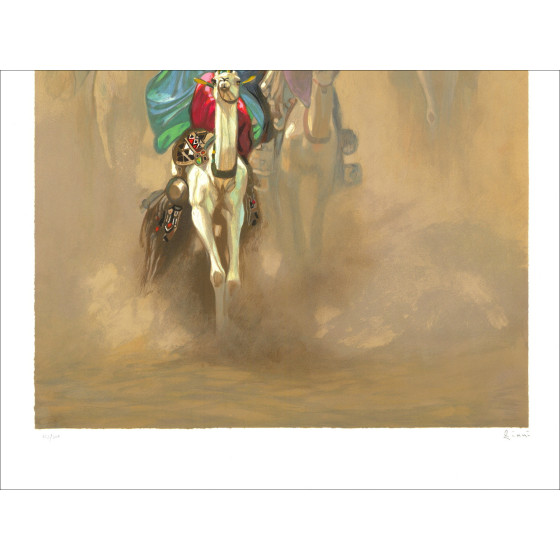 HOCINE ZIANI - Litografía original "La caravana" 80 x 60 cm