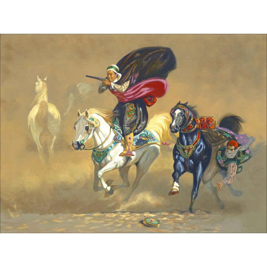 Hocine Ziani - Litografia originale "The Cavalcade" 60x80cm