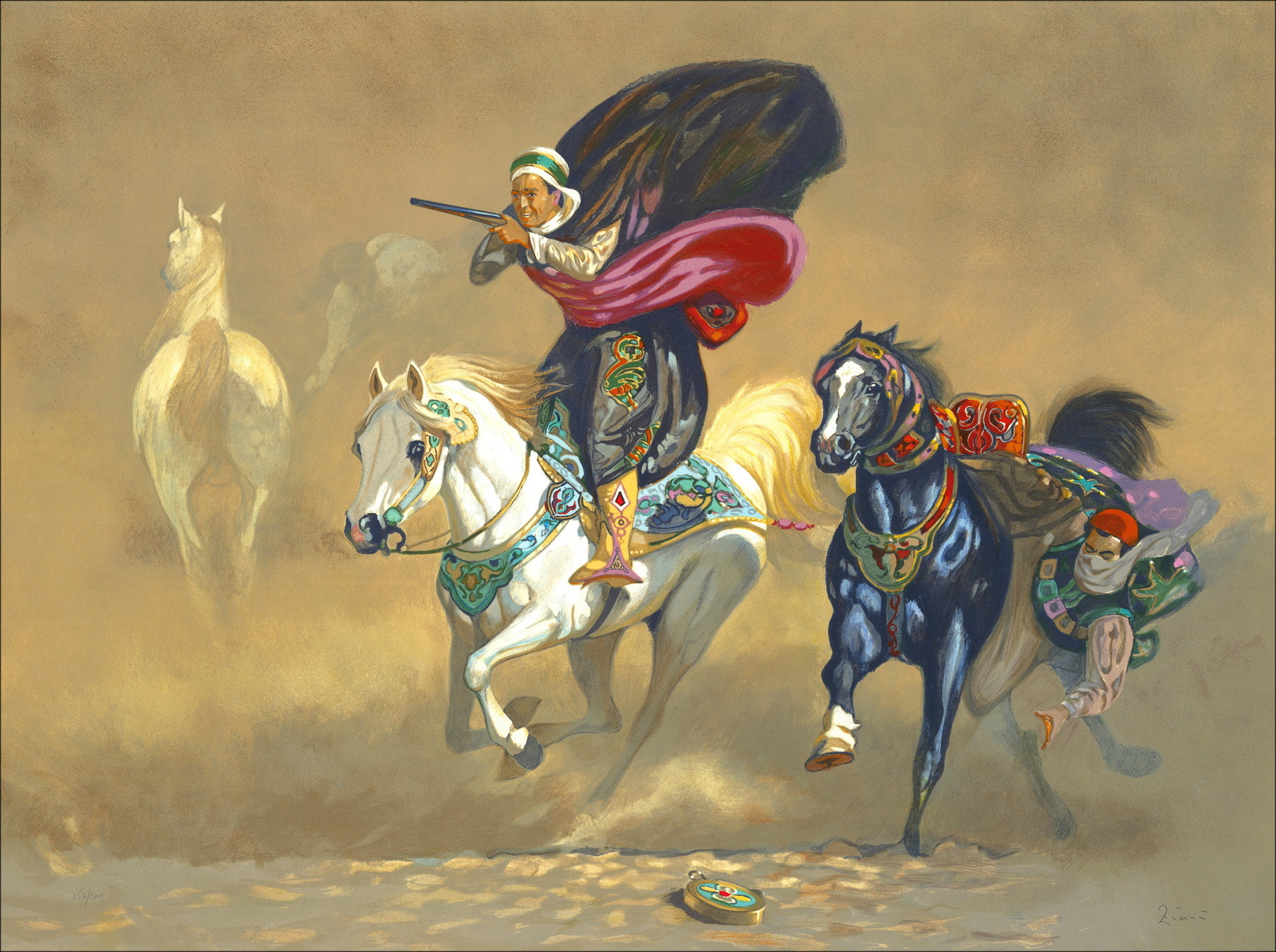 HOCINE ZIANI - Original-Lithographie "Die Cavalcade" 60x80cm