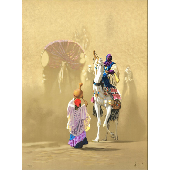 HOCINE ZIANI - Litografía original "Ofrenda" 76 x 56 cm