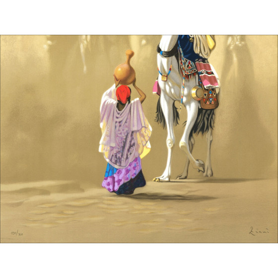 HOCINE ZIANI - Litografía original "Ofrenda" 76 x 56 cm