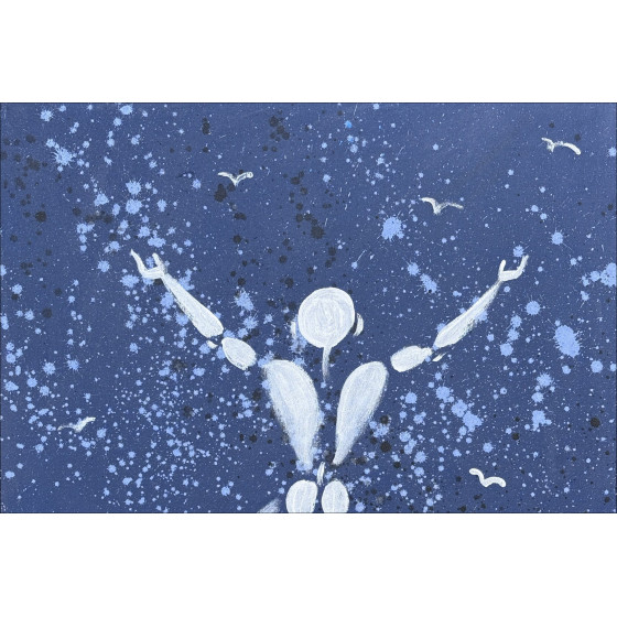 Jérôme Mesnager - Hombre en blanco, pájaros, pintura sobre lienzo