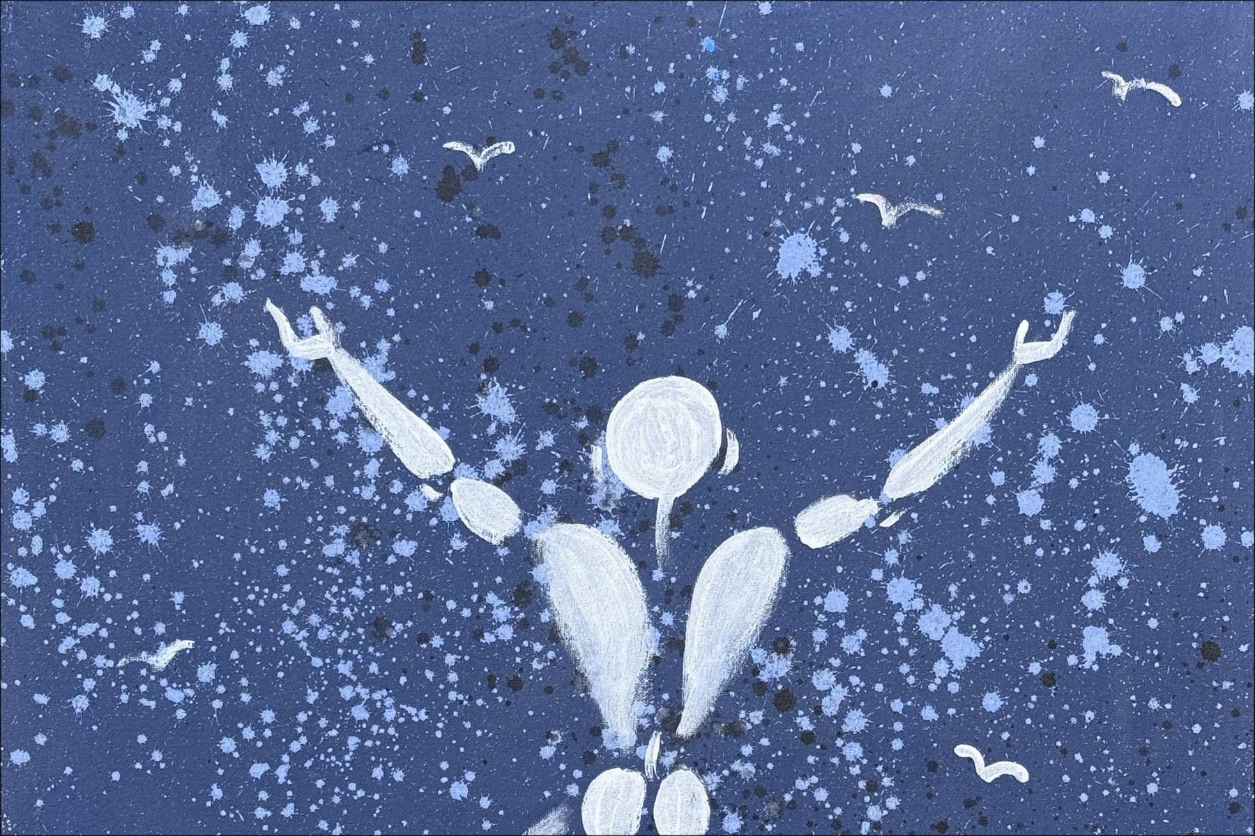 Jérôme Mesnager - Hombre en blanco, pájaros, pintura sobre lienzo