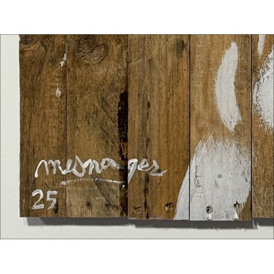 Jérôme Mesnager - Pittura su in legno Palisade, uomo in bianco 2025