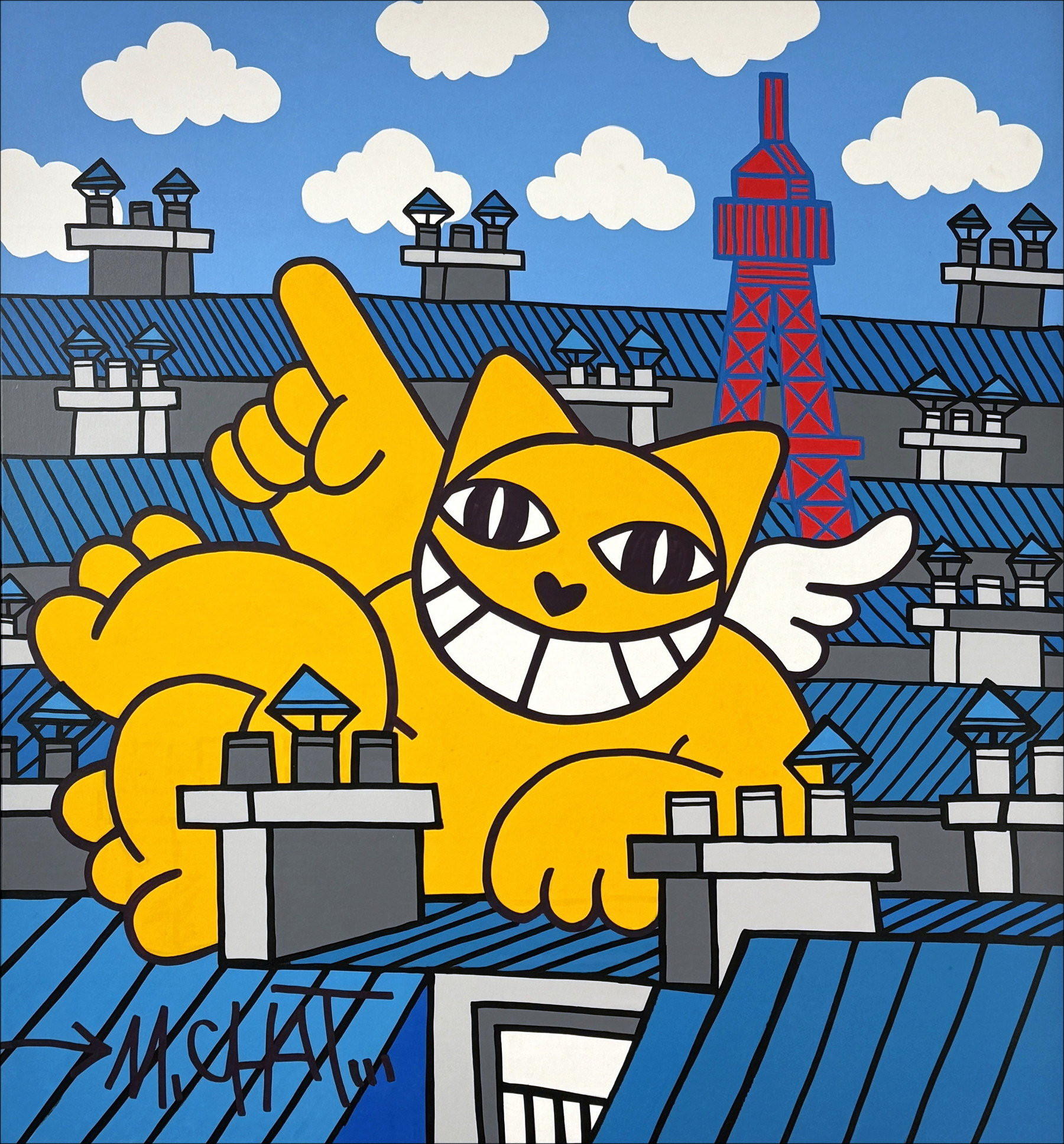 M.Chat - Wassen dutje op daken, origineel canvas 2023