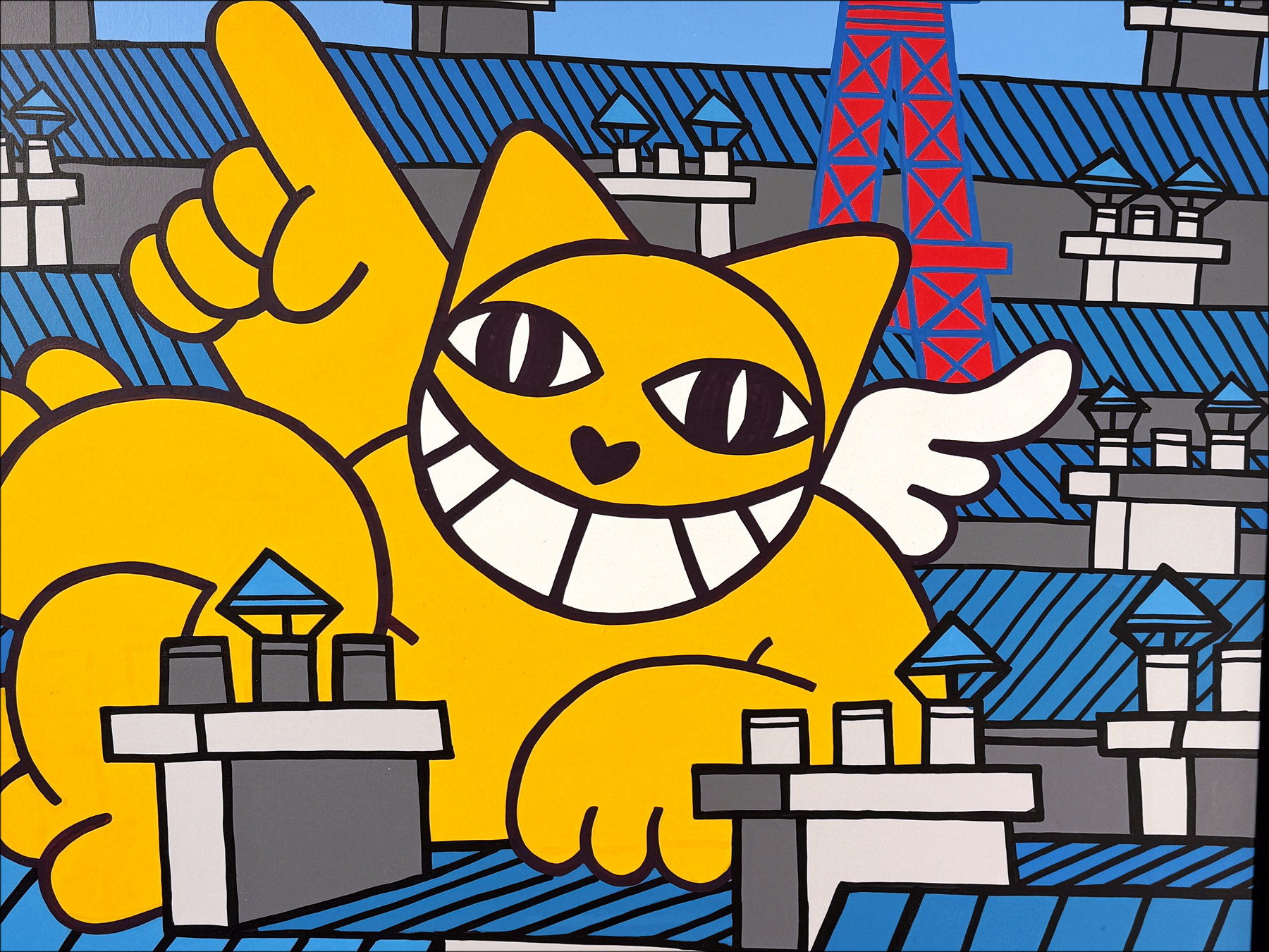 M.Chat - Wassen dutje op daken, origineel canvas 2023