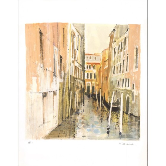 Michel Joyenne - Original-Lithographie "Kanal in Venedig" 76x59 cm - signiert und nummeriert im Bleistift