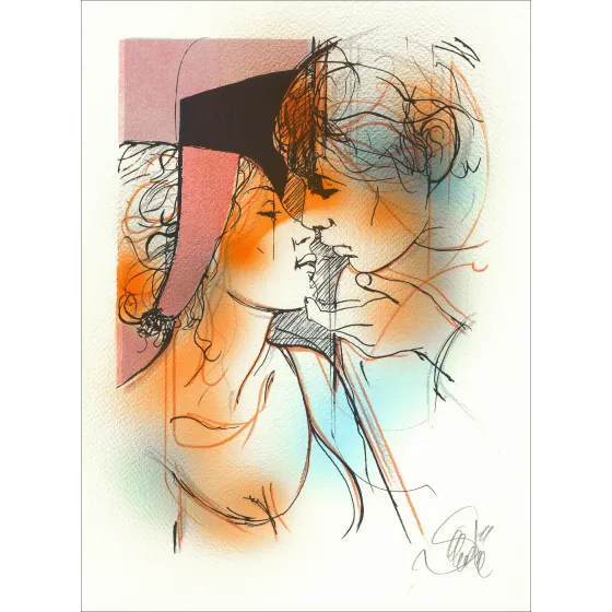 Jean-Baptiste VALADIÉ - Lithographie originale rehaussée "Impatience Rehaussée 4" 30x22cm