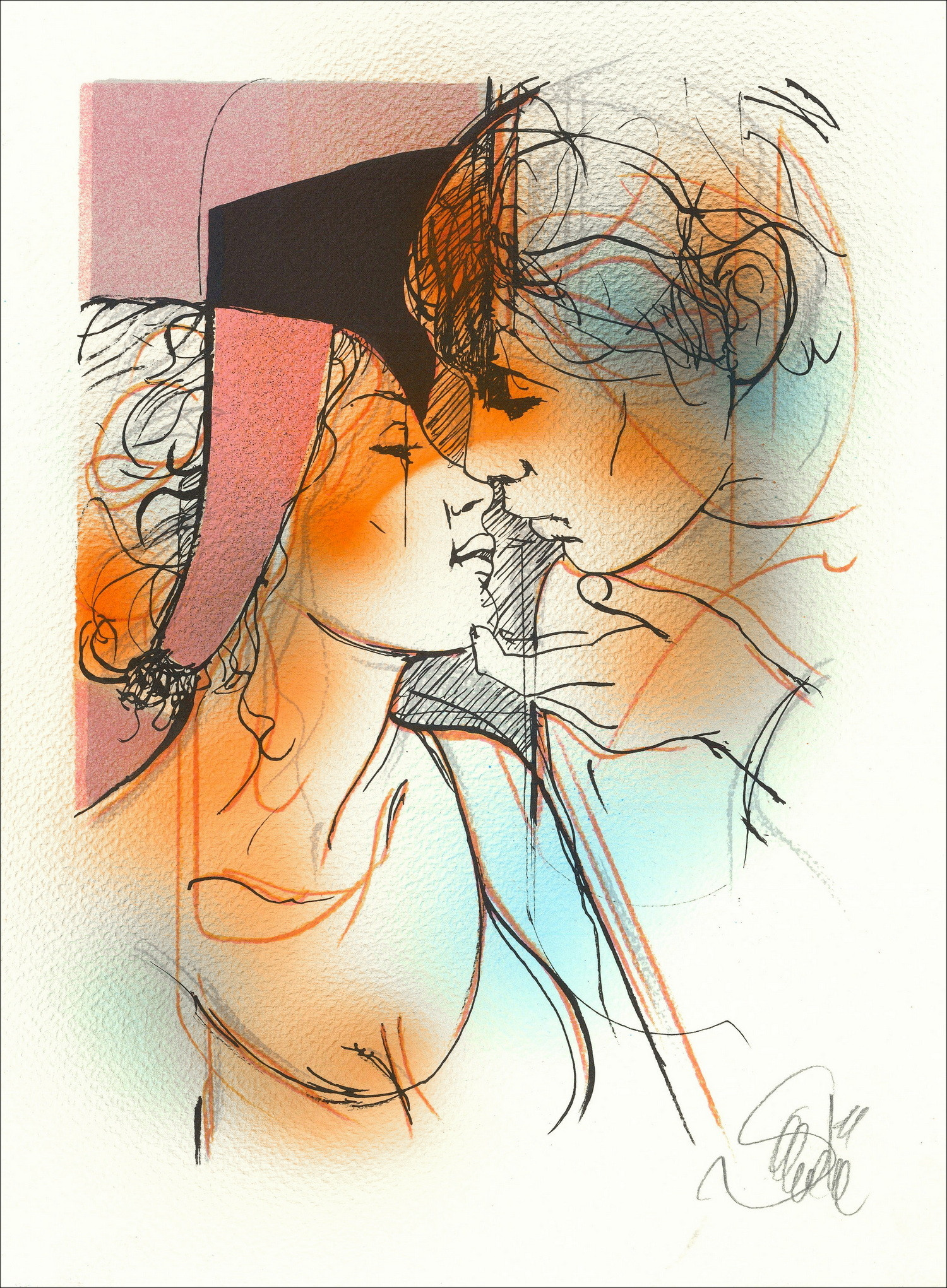 Jean-Baptiste VALADIÉ - Original Lithograph enhanced "Impatience enhanced 4" 30x22cm