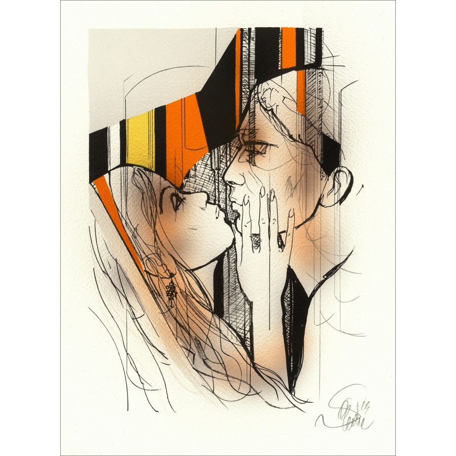 Jean-Baptiste VALADIÉ - Original Lithograph enhanced "Impatience enhanced 1" 30x22cm