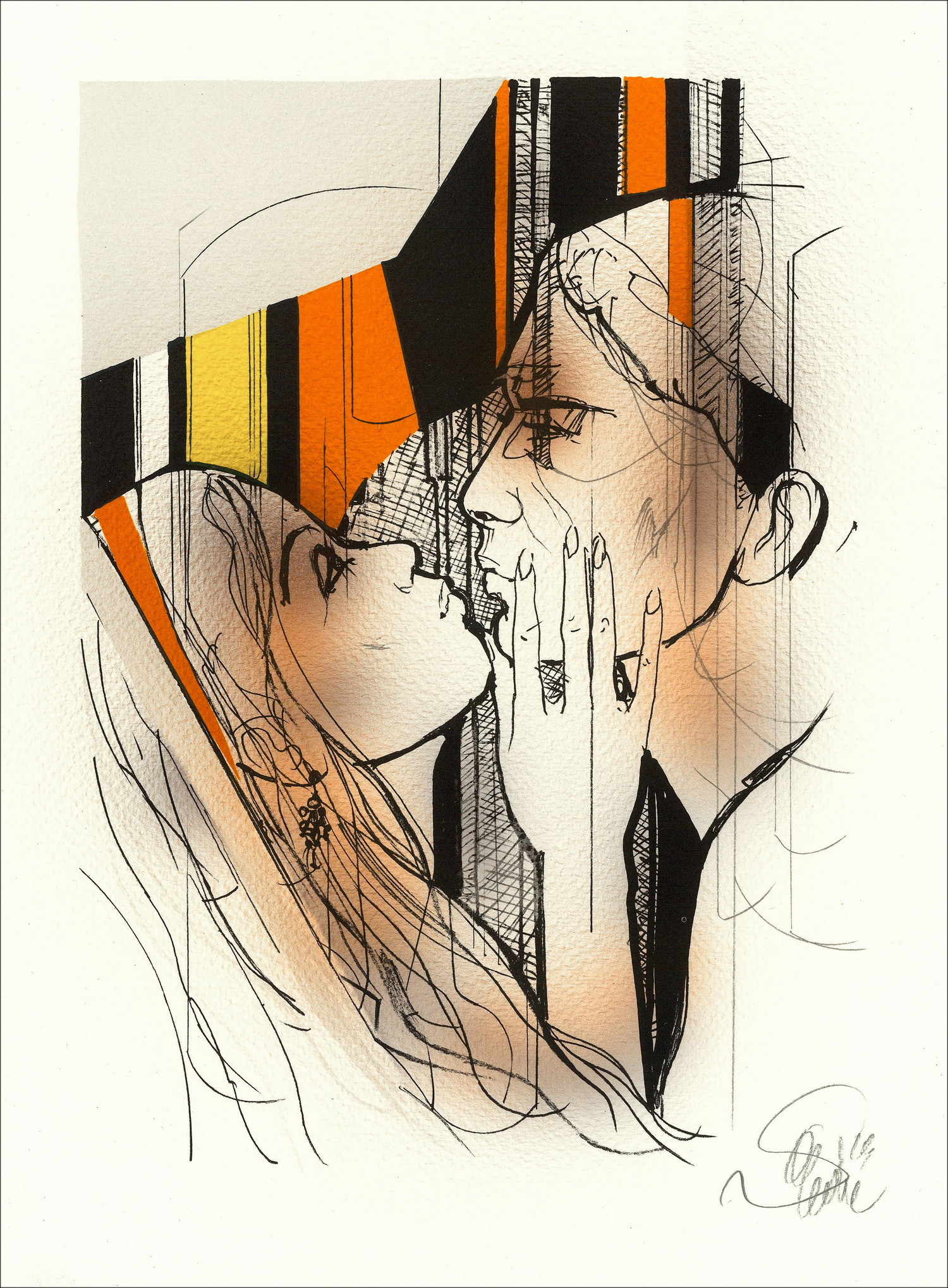 Jean-Baptiste VALADIÉ - Original Lithograph enhanced "Impatience enhanced 1" 30x22cm