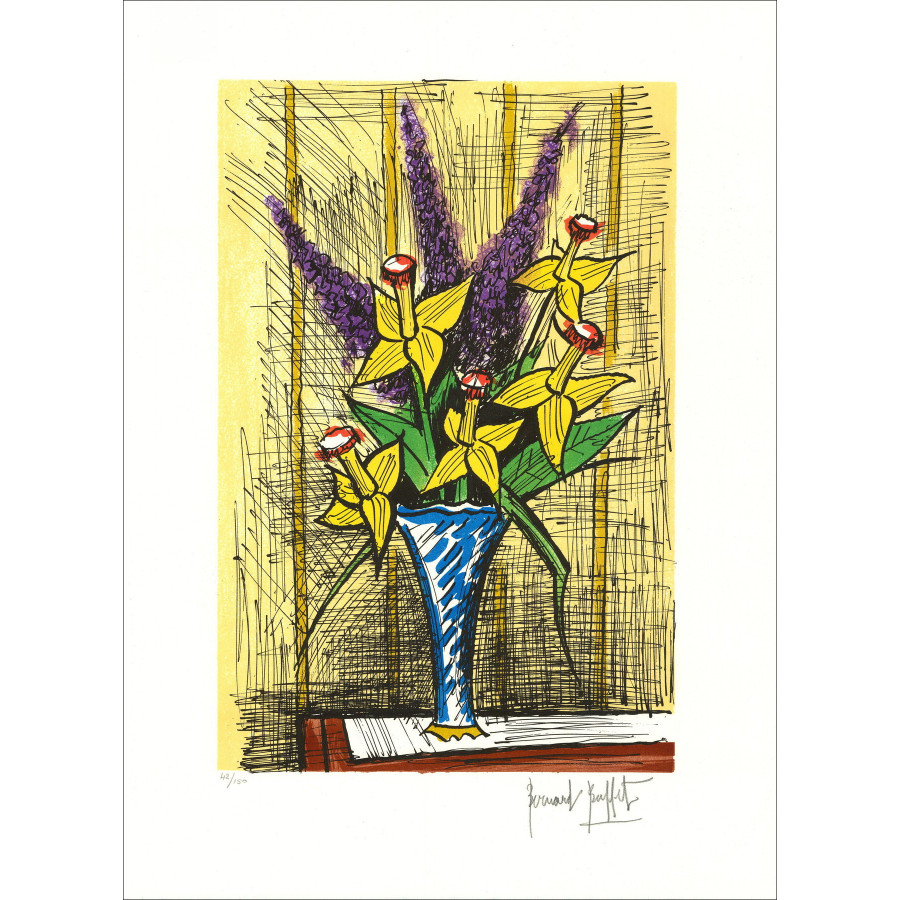 Bernard Buffet - Blumenstrauß von Jonquilles und Lilas, Lithographie