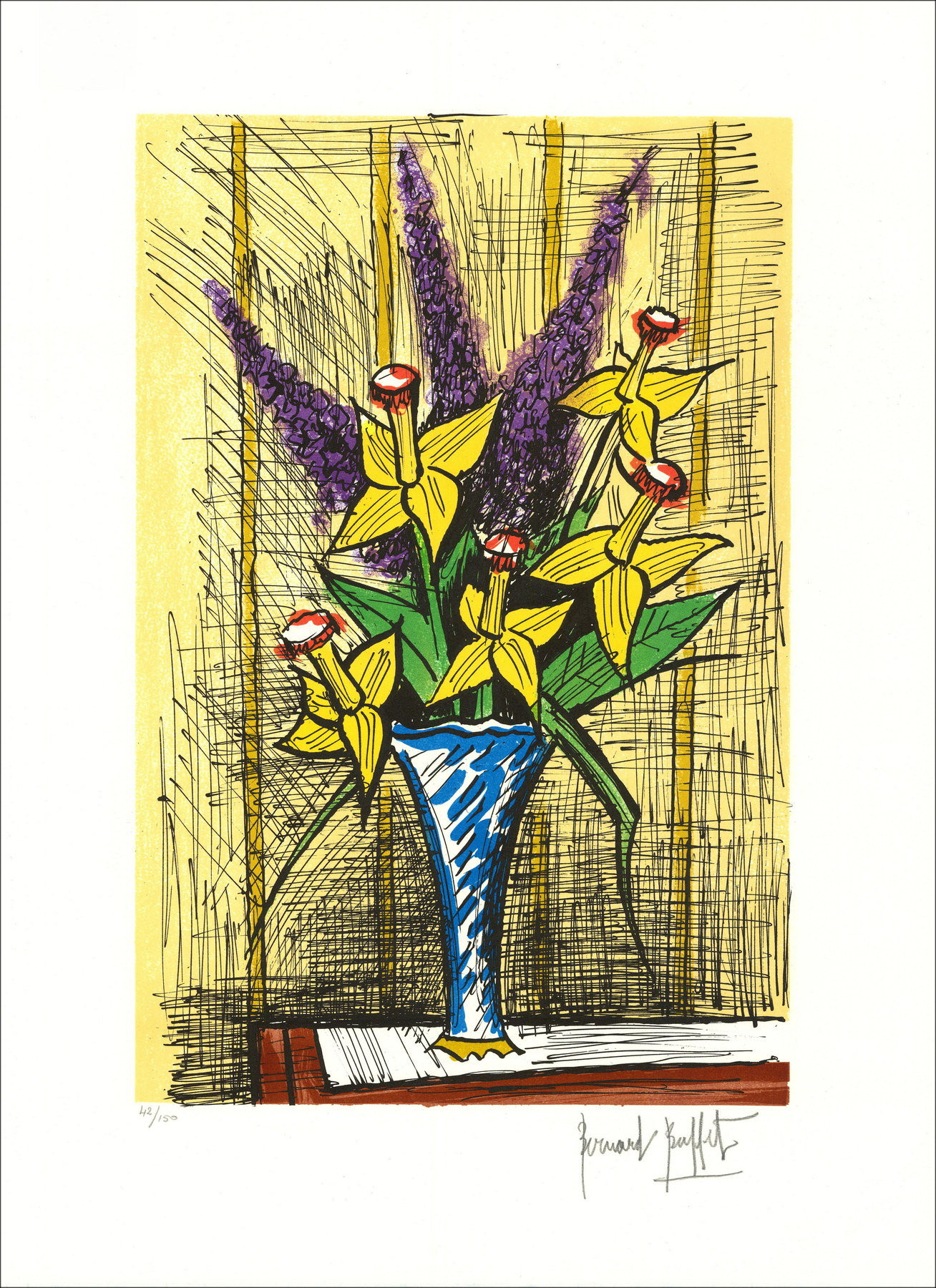 Bernard Buffet – Bouquet de jonquilles et lilas, lithographie