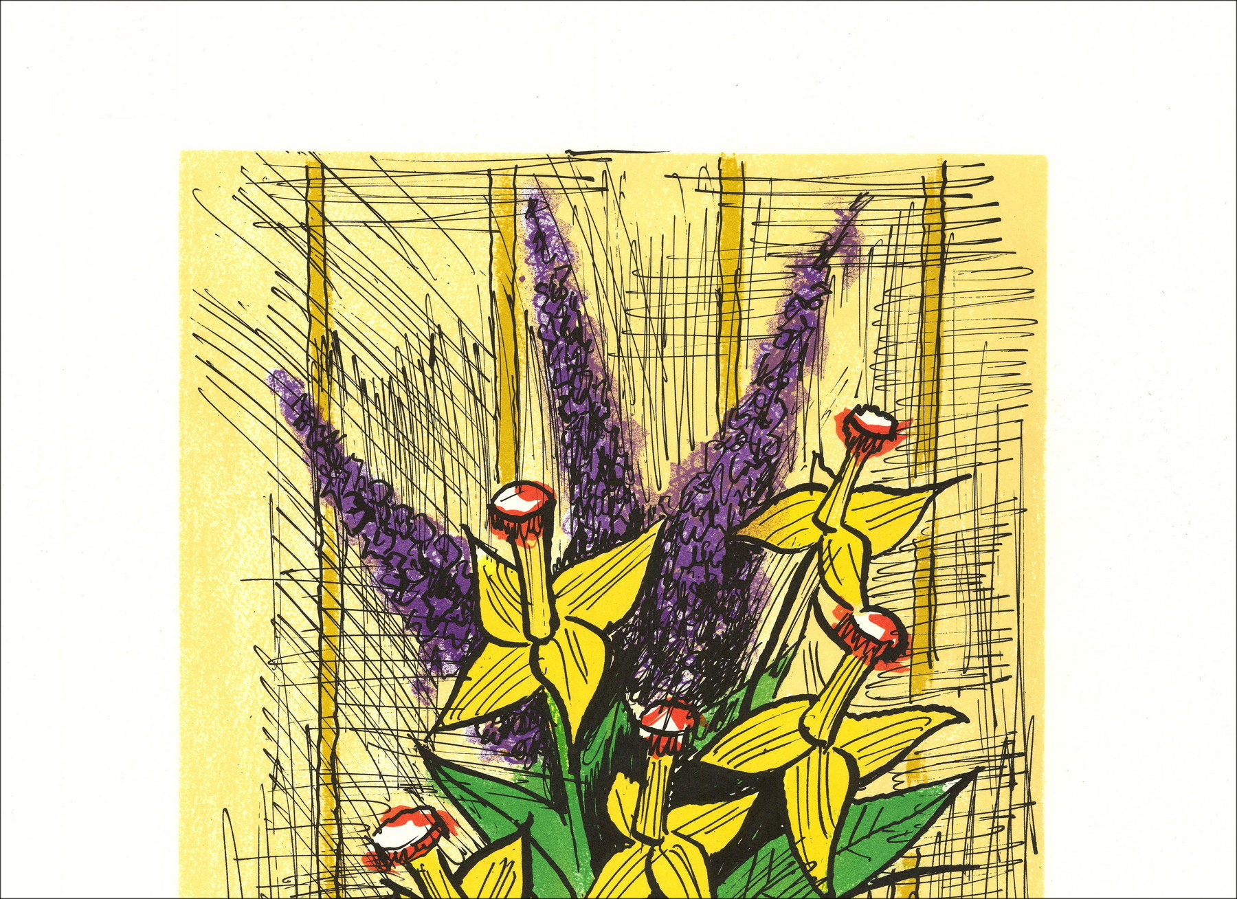 Bernard Buffet - Bouquet di Jonquilles e Lilas, Litografia