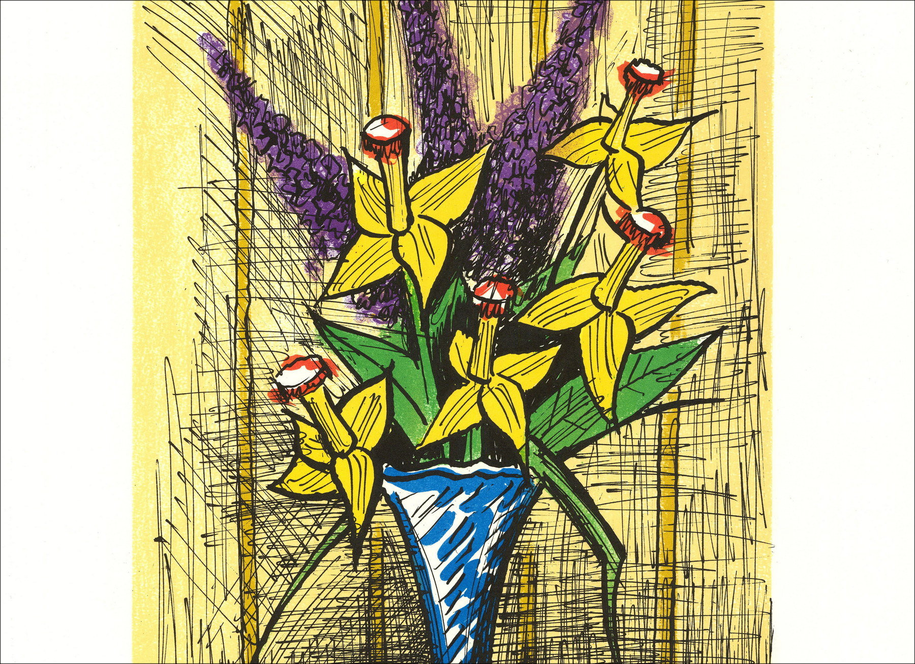 Bernard Buffet – Bouquet de jonquilles et lilas, lithographie