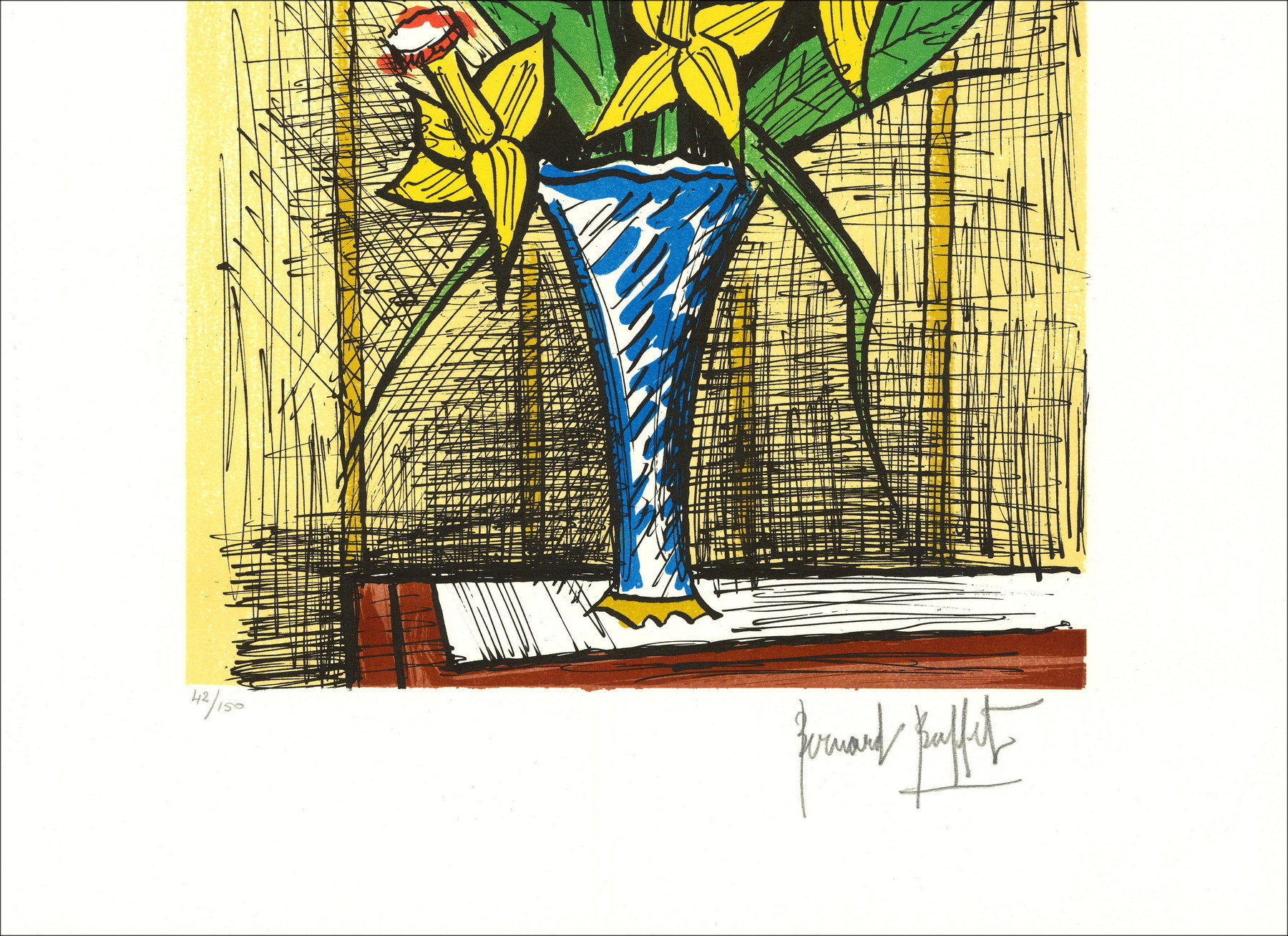 Bernard Buffet – Bouquet de jonquilles et lilas, lithographie