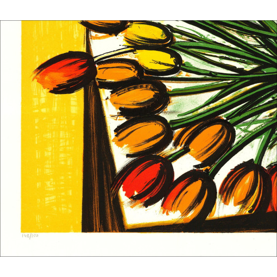 Bernard Buffet - Ramo de tulipán, Litografía Original