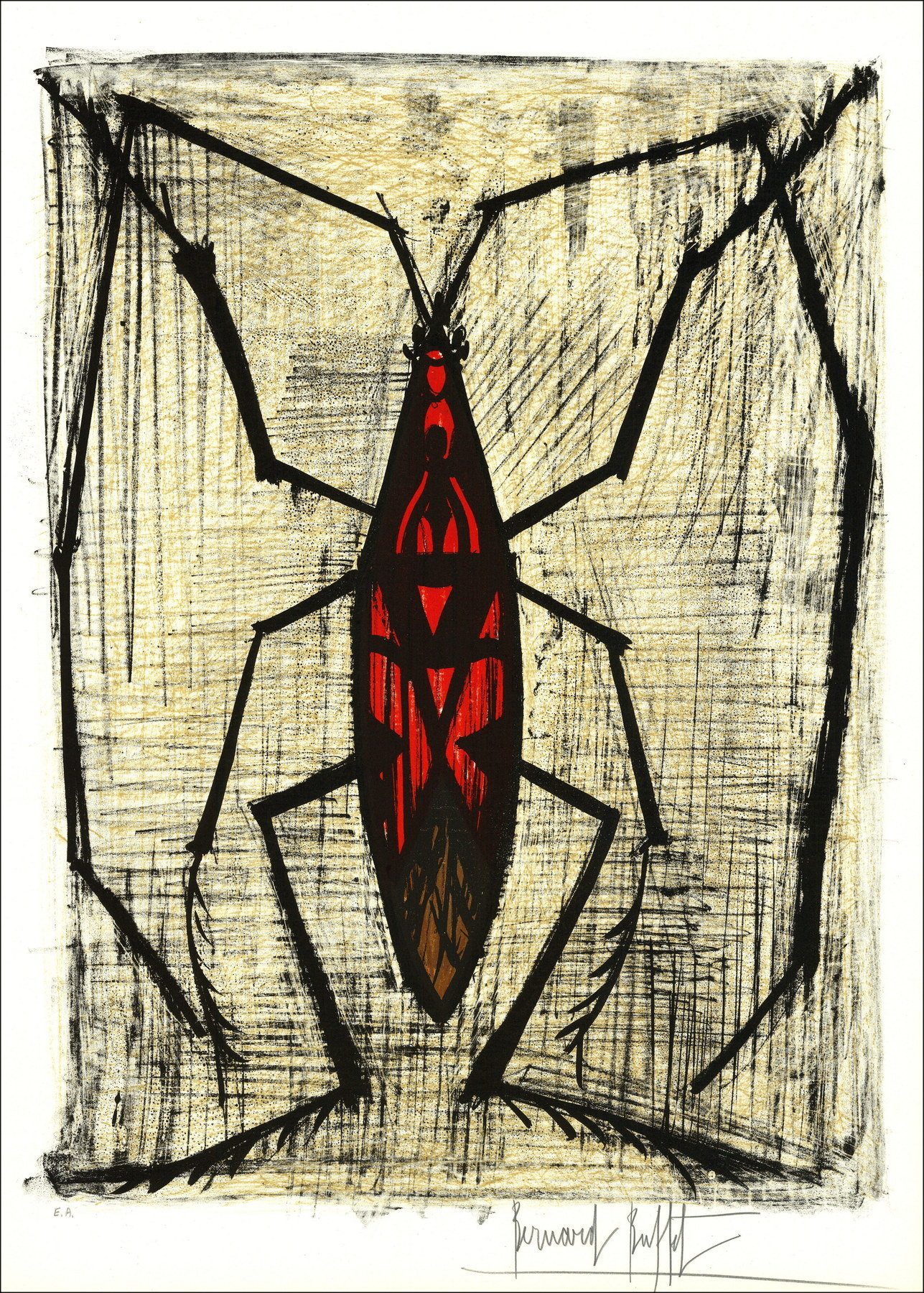 Bernard Buffet – Insecto : Nèpe, litografia originale firmata, 1964