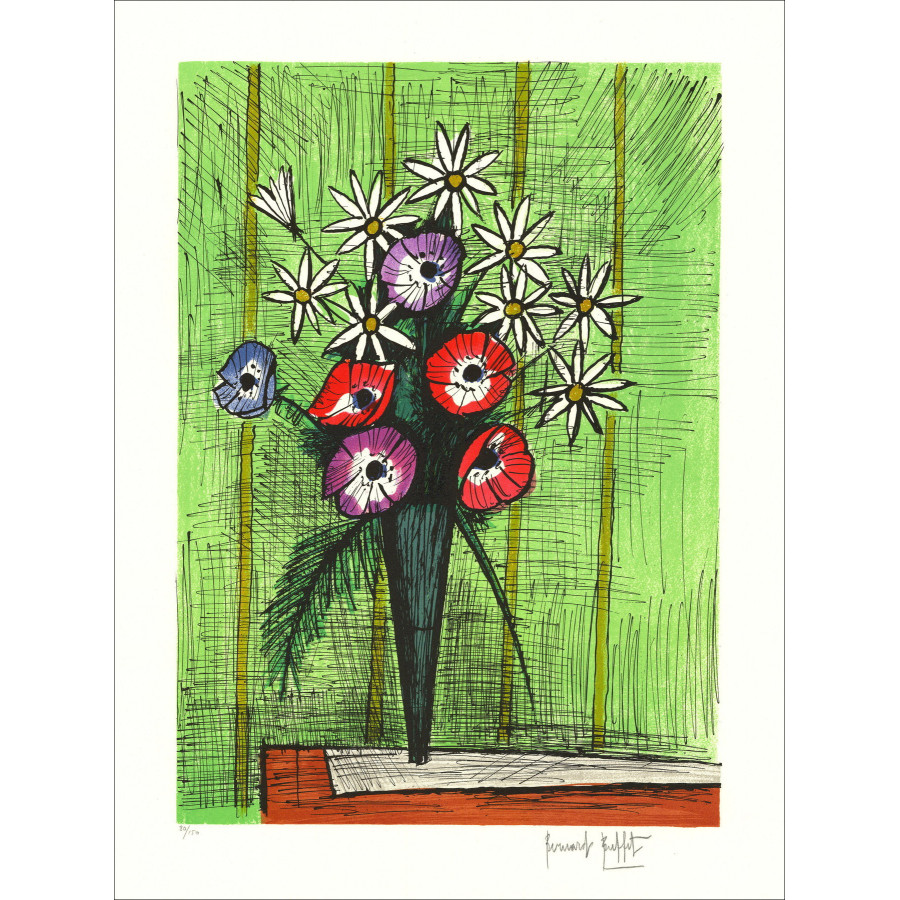 Bernard Buffet - Ramo de Margueritas y Anemones