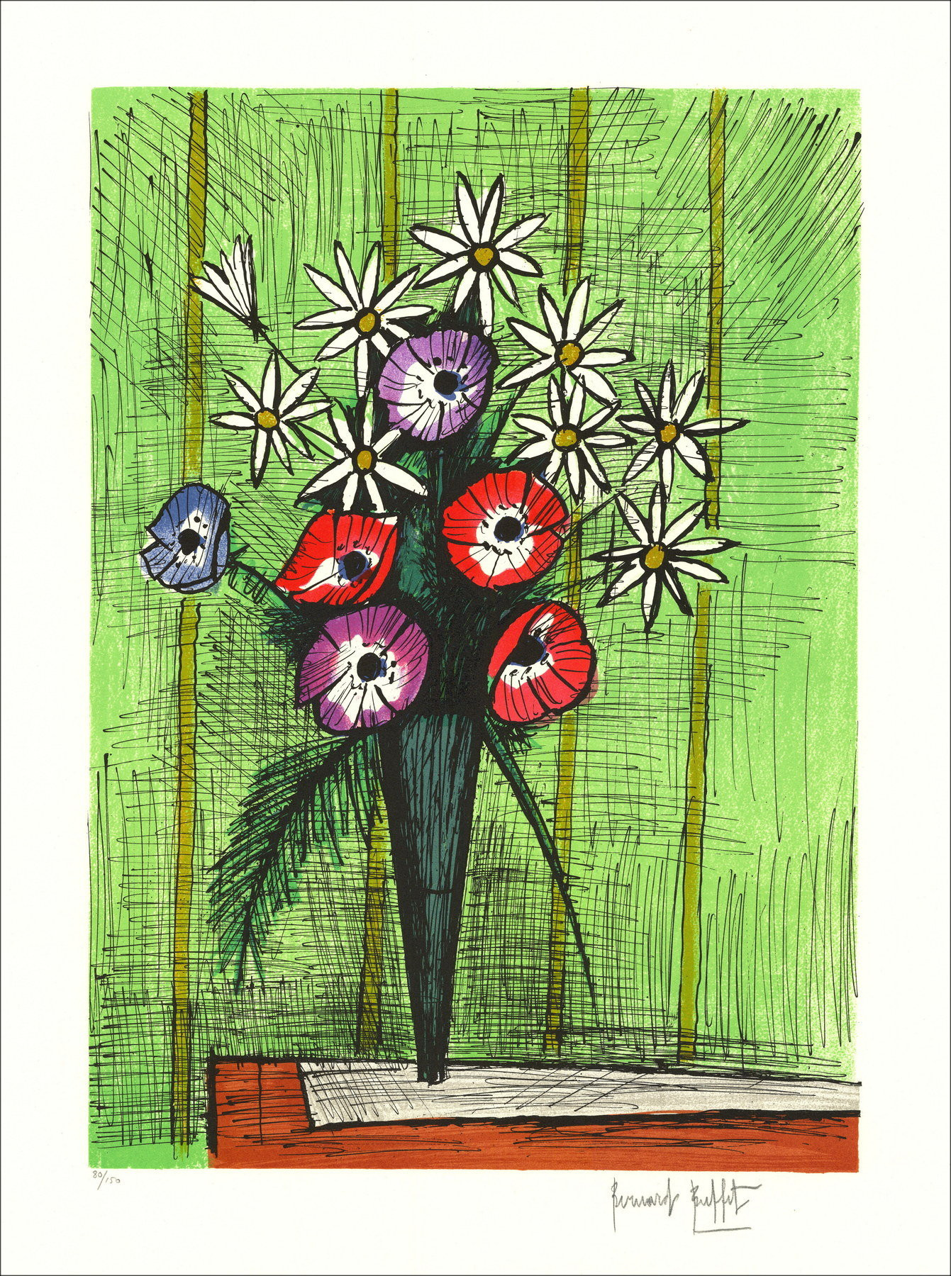 Bernard Buffet - Ramo de Margueritas y Anemones