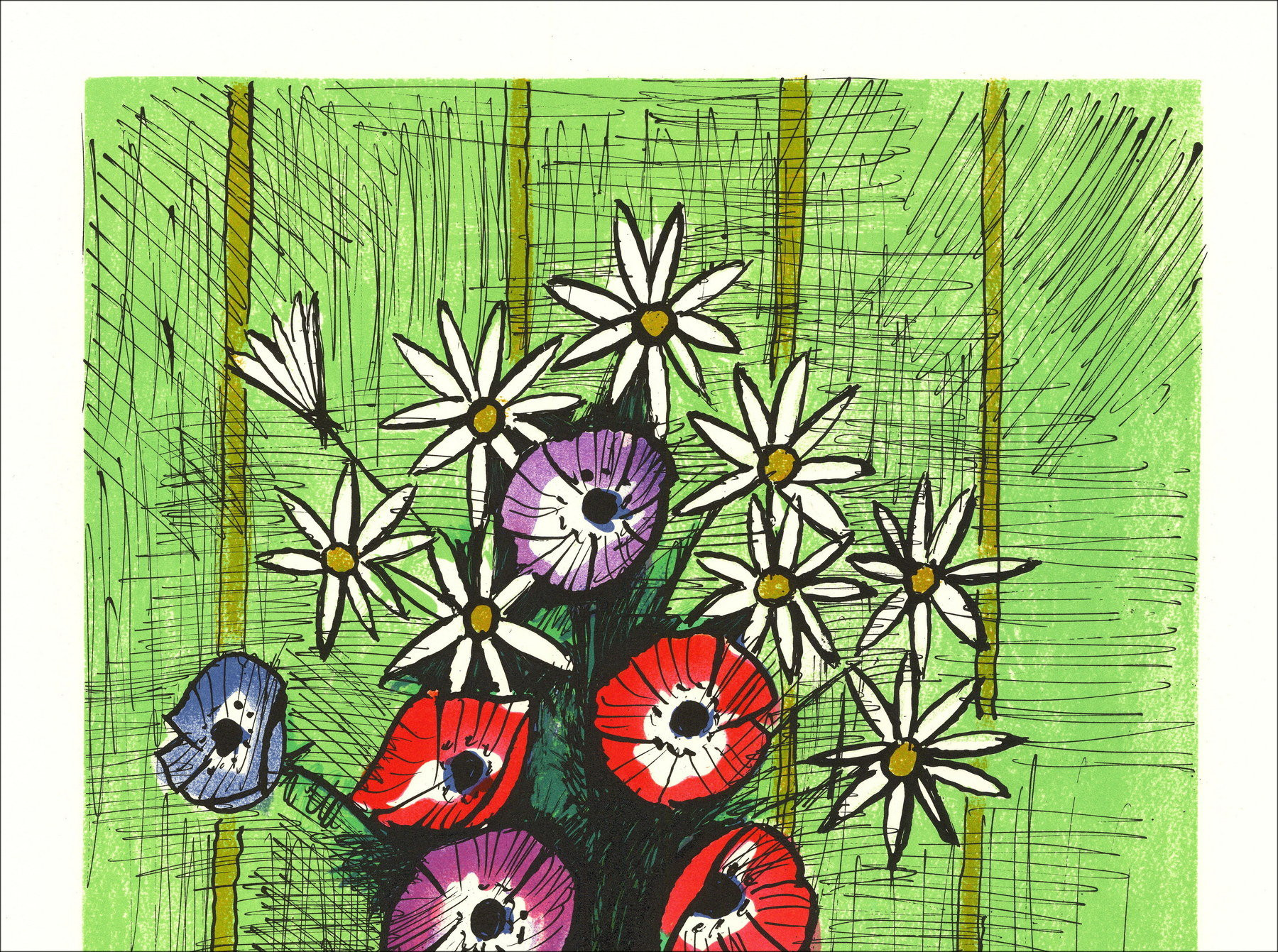 Bernard Buffet - Bouquet di margueriti e anemoni