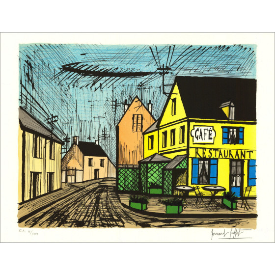 Bernard Buffet - Mareuil, Geel en Blauw Koffie (1985) 58x76cm