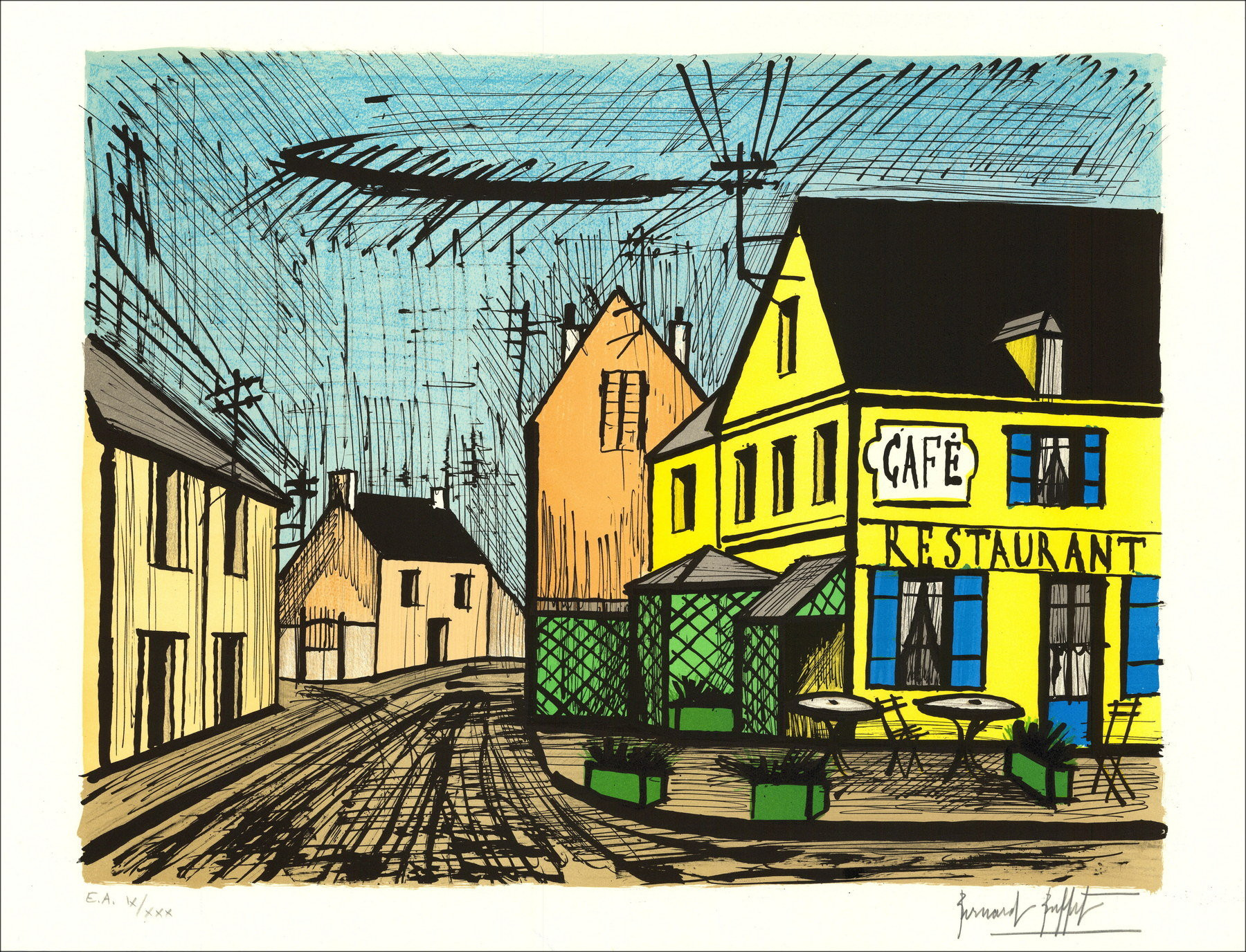 Bernard Buffet - Mareuil, Giallo e Blu Coffee (1985) 58x76cm
