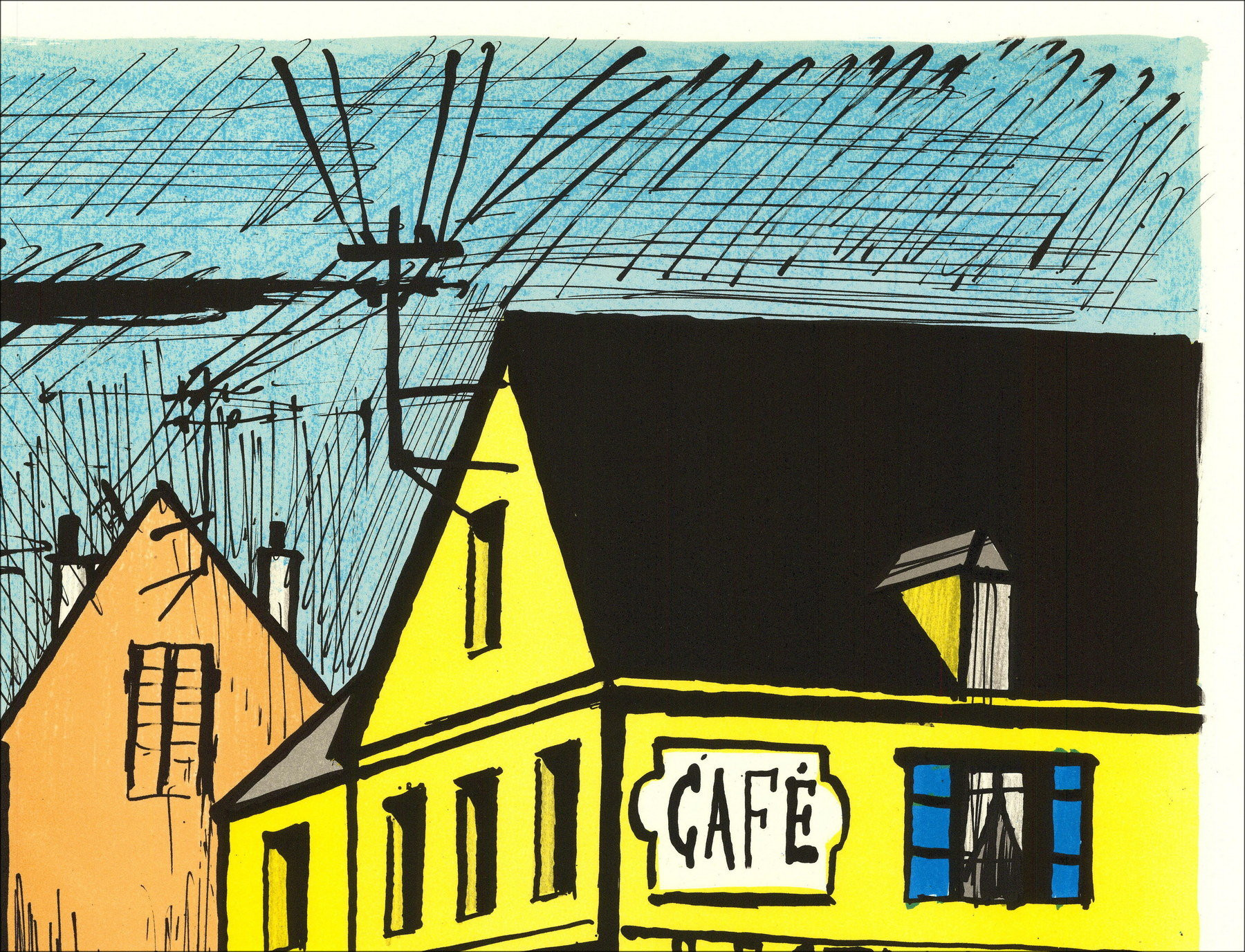 Bernard Buffet - Mareuil, Geel en Blauw Koffie (1985) 58x76cm