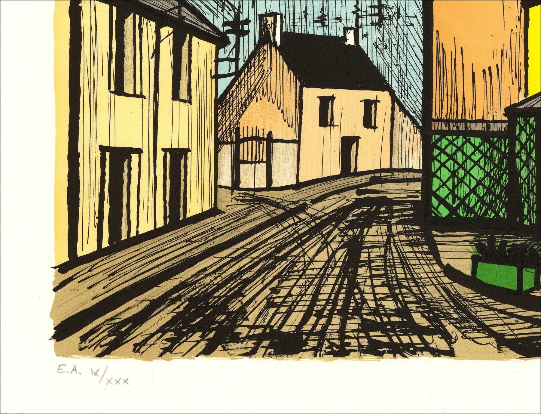Bernard Buffet - Mareuil, Geel en Blauw Koffie (1985) 58x76cm
