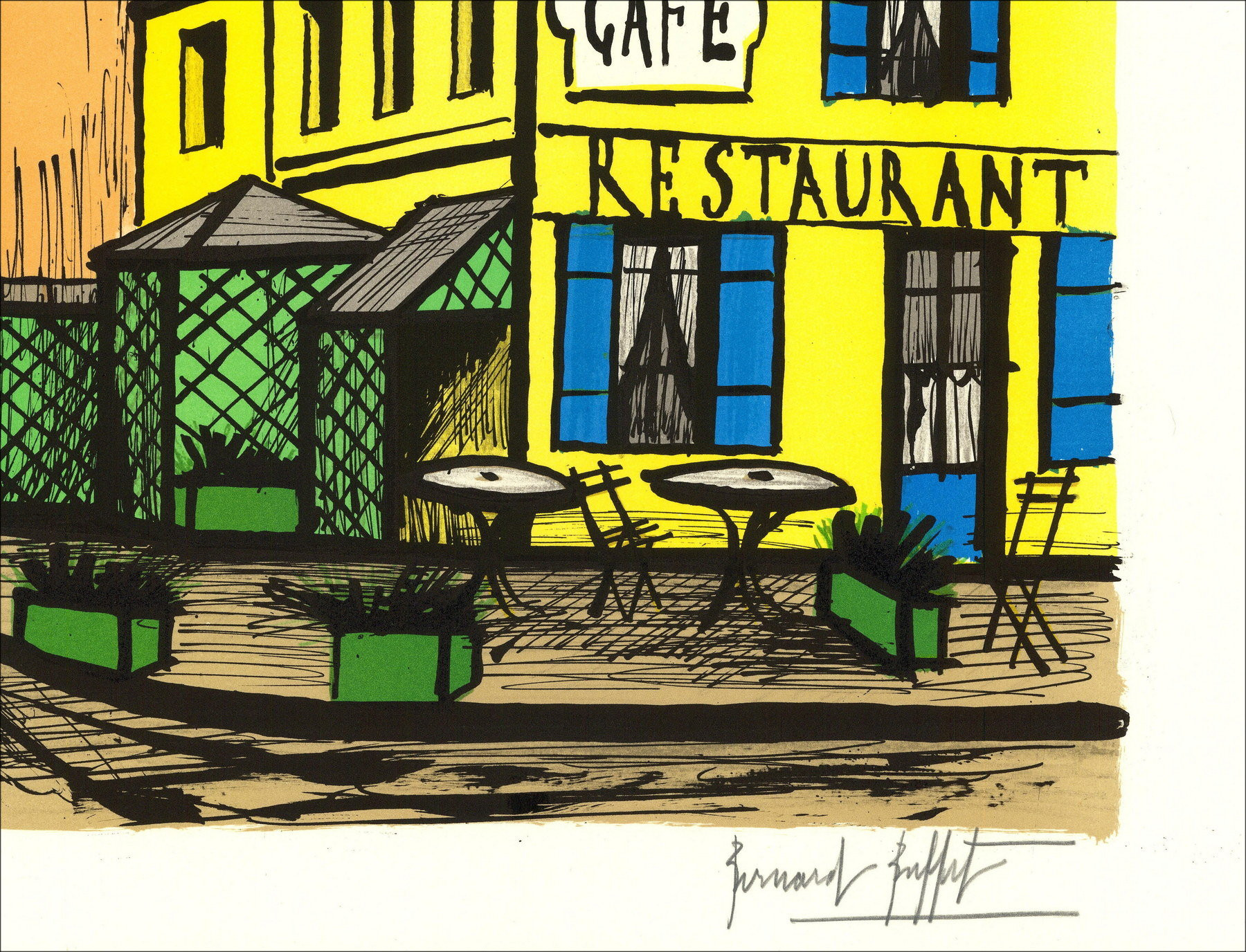 Bernard Buffet - Mareuil, Giallo e Blu Coffee (1985) 58x76cm