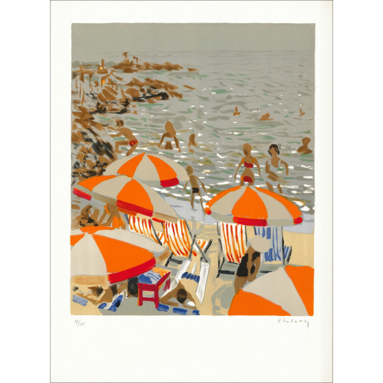 Pierre Lelong - Originele Litho "op het strand" ondertekend en genummerd