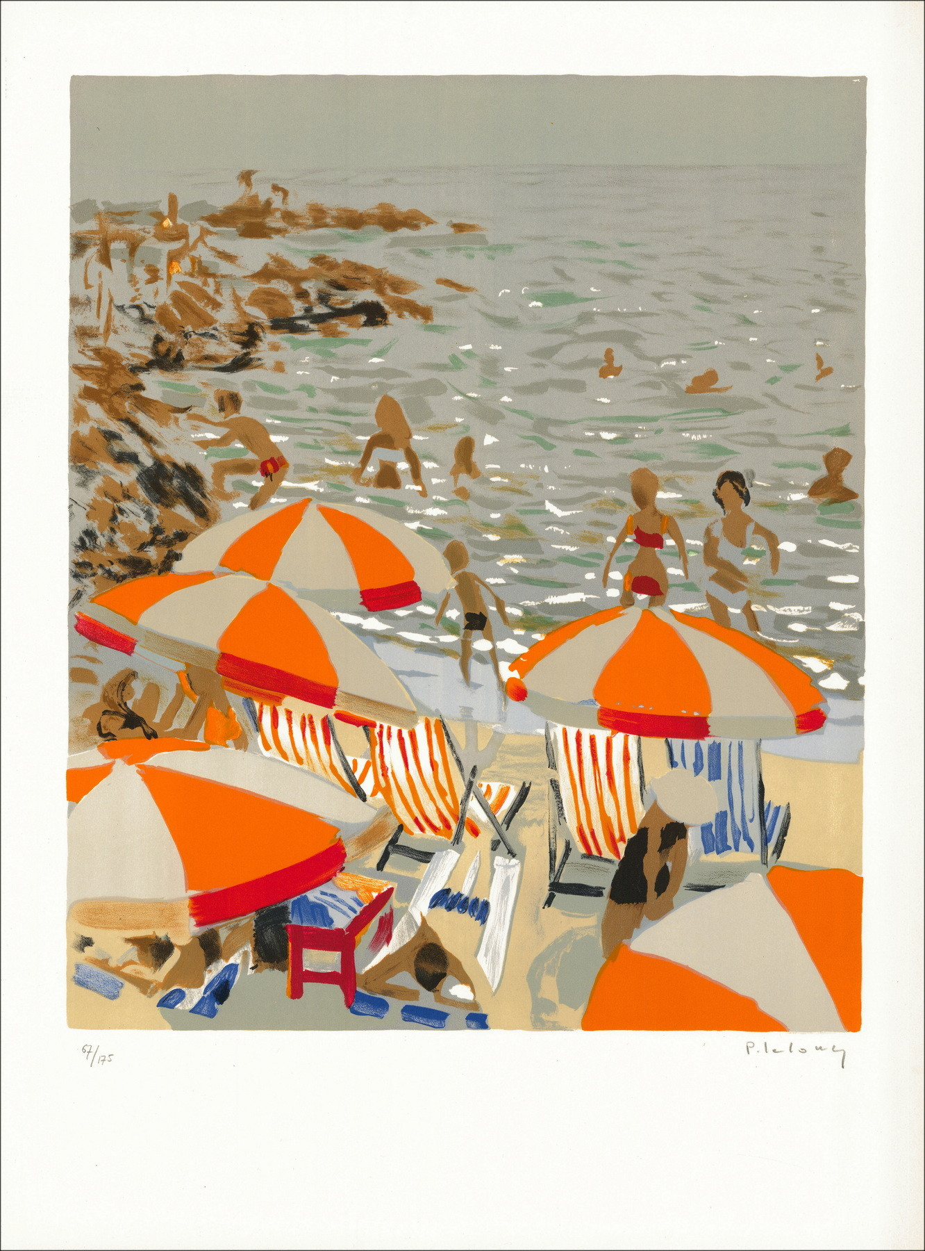 Pierre Lelong - Original-Lithographie "am Strand" signiert und nummeriert