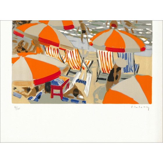 Pierre Lelong - Original-Lithographie "am Strand" signiert und nummeriert