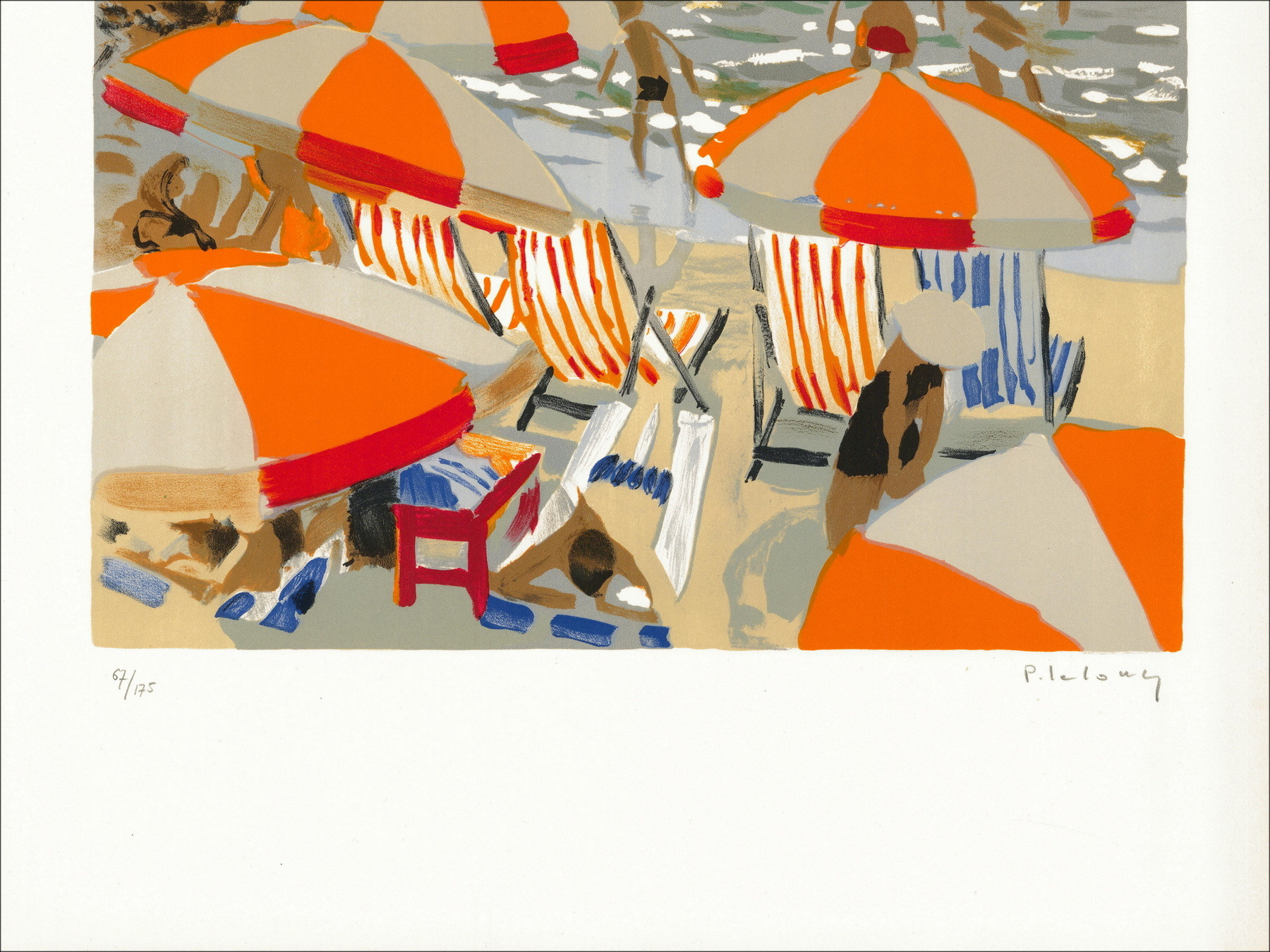 Pierre Lelong - Originele Litho "op het strand" ondertekend en genummerd