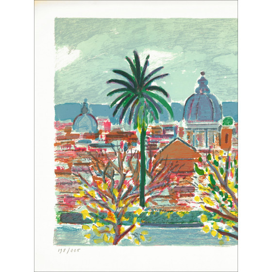 Litografia originale Robert Savary Mediterranean Paesaggio