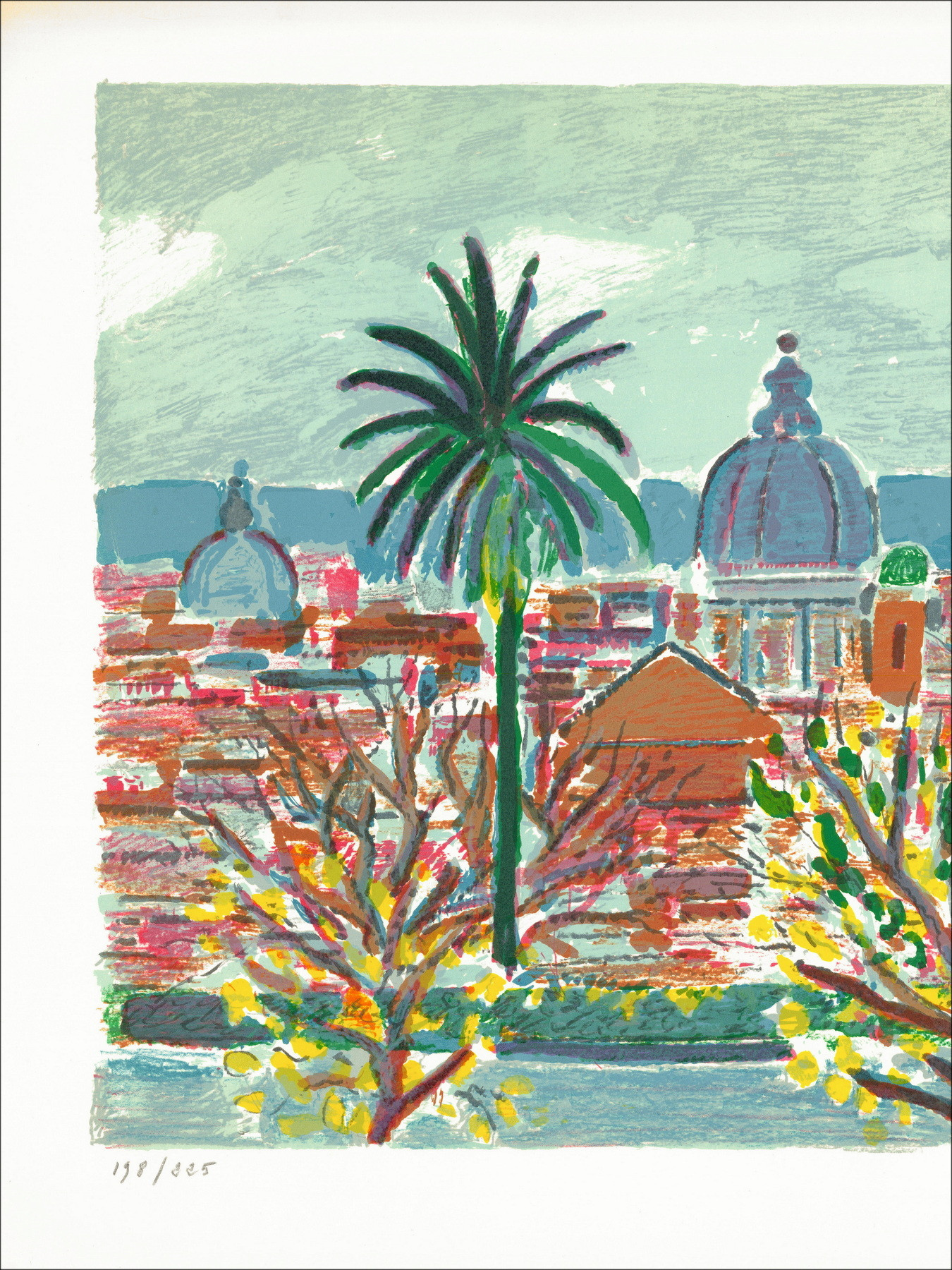 Litografia originale Robert Savary Mediterranean Paesaggio