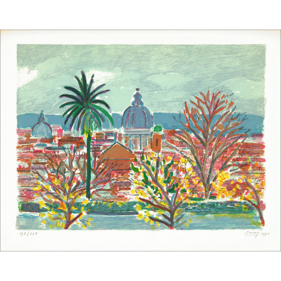 Litografia originale Robert Savary Mediterranean Paesaggio