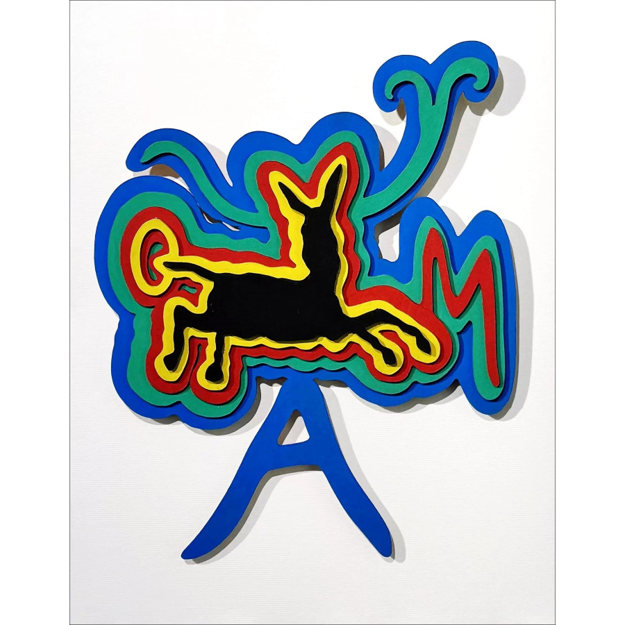 Patrick Moya - Gemalte Holzskulptur "Mulet Moya" - 1998 - 53x45 cm