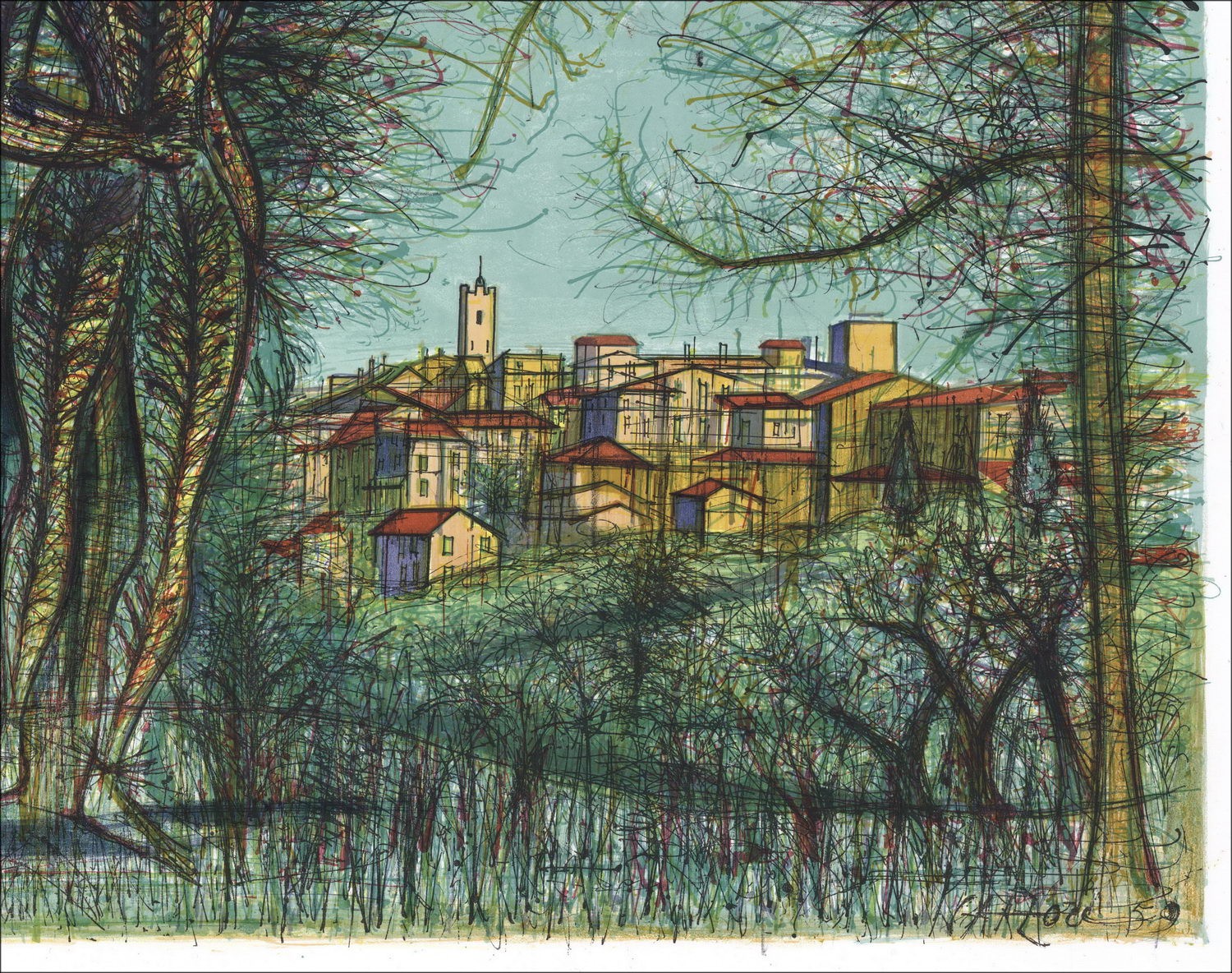 Acquista Jean CARZOU Litografia Saint Paul de Vence 1959.