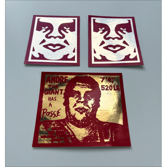 Shepard Fairey (Obey) – Lot de 3 stickers dorés