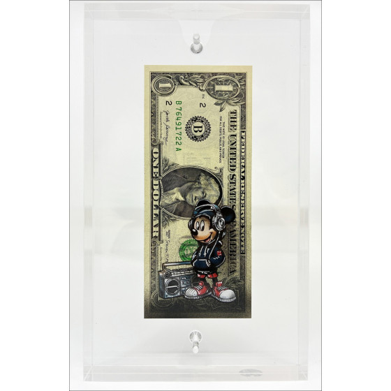 PAZBLANDINA - Mickey Street Art auf signiertem Dollar, 2025