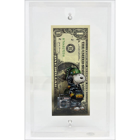 Snoopy sur billet dollar – Dessin signé de Pazblandina