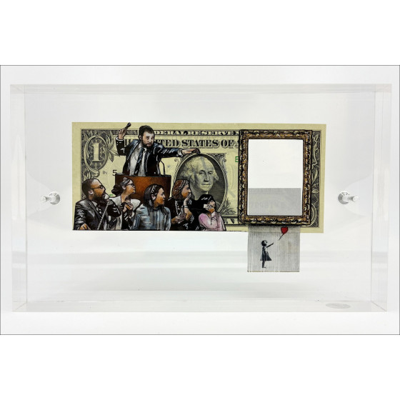 PAZBLANDINA – Banksy sur dollar, dessin original signé