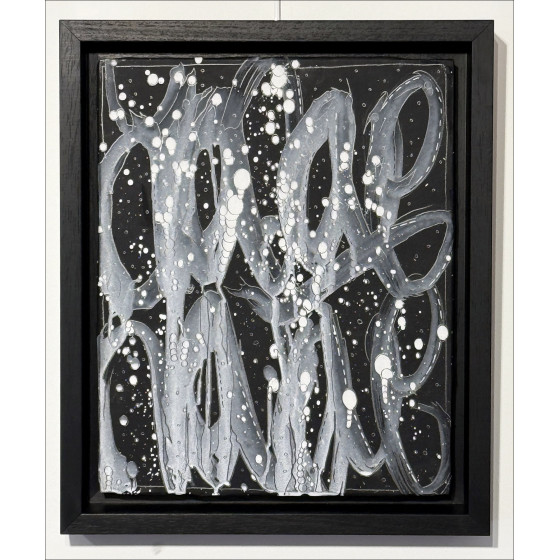 JonOne – Composición en negro II, pintura en madera 2025