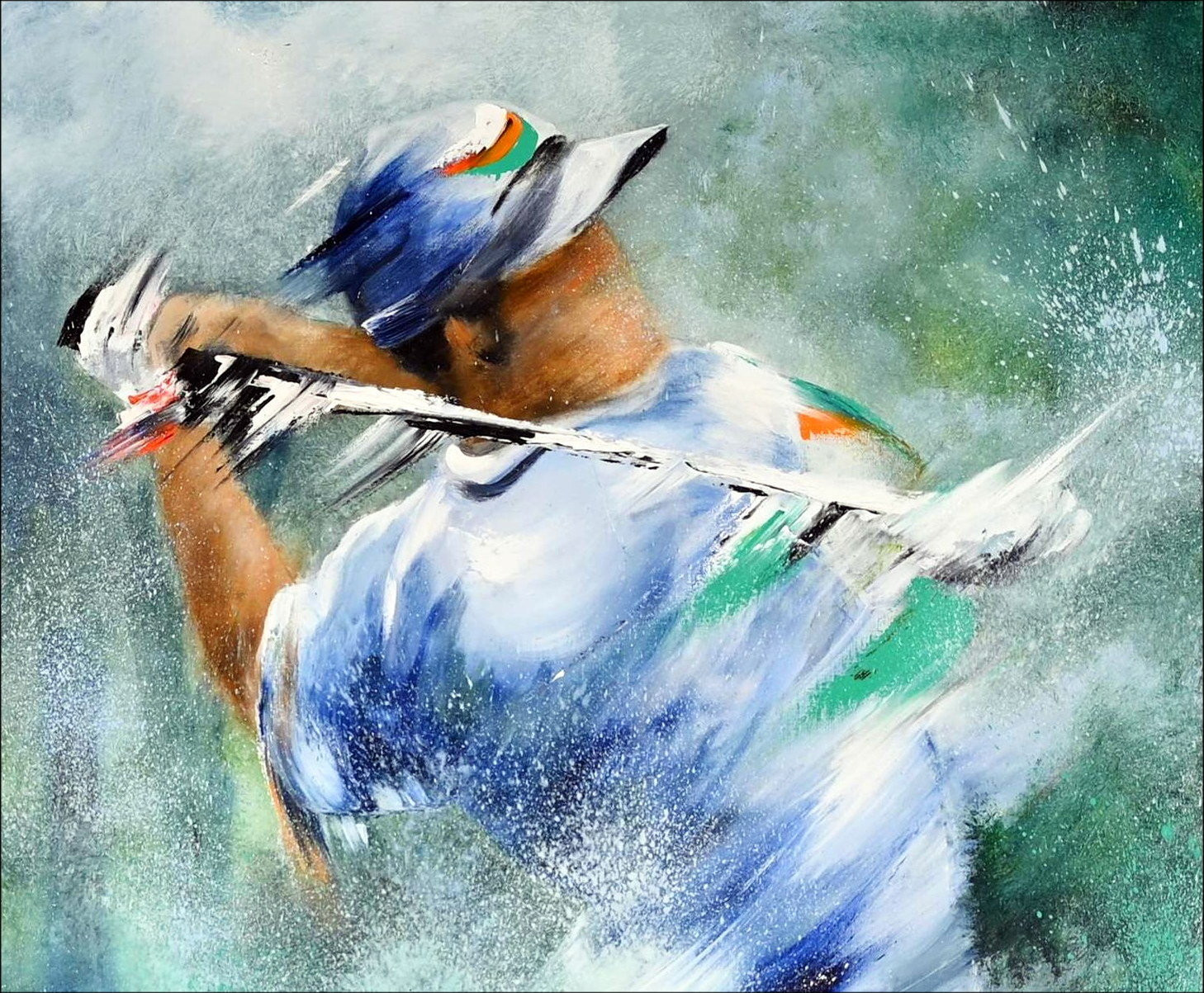 Victor Spahn, Golfer Lo swing, olio di pittura originale su tela