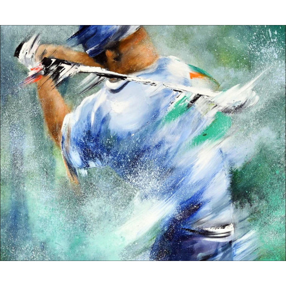 Victor Spahn, Golfer The Swing, Original Painting Oil On Canvas