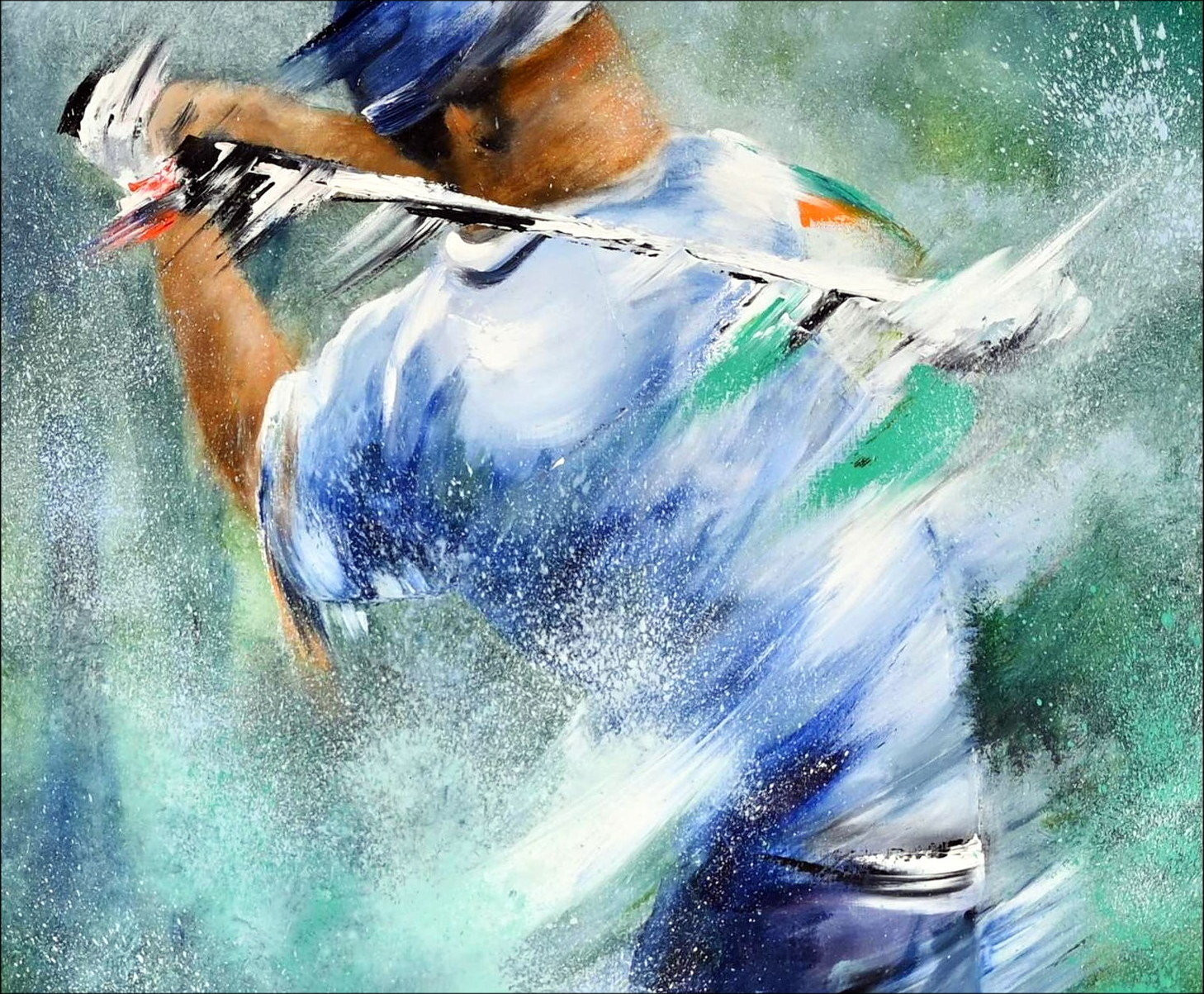 Victor Spahn, Golfer Lo swing, olio di pittura originale su tela