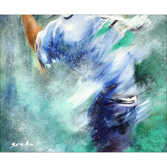 Victor Spahn, Golfer Lo swing, olio di pittura originale su tela